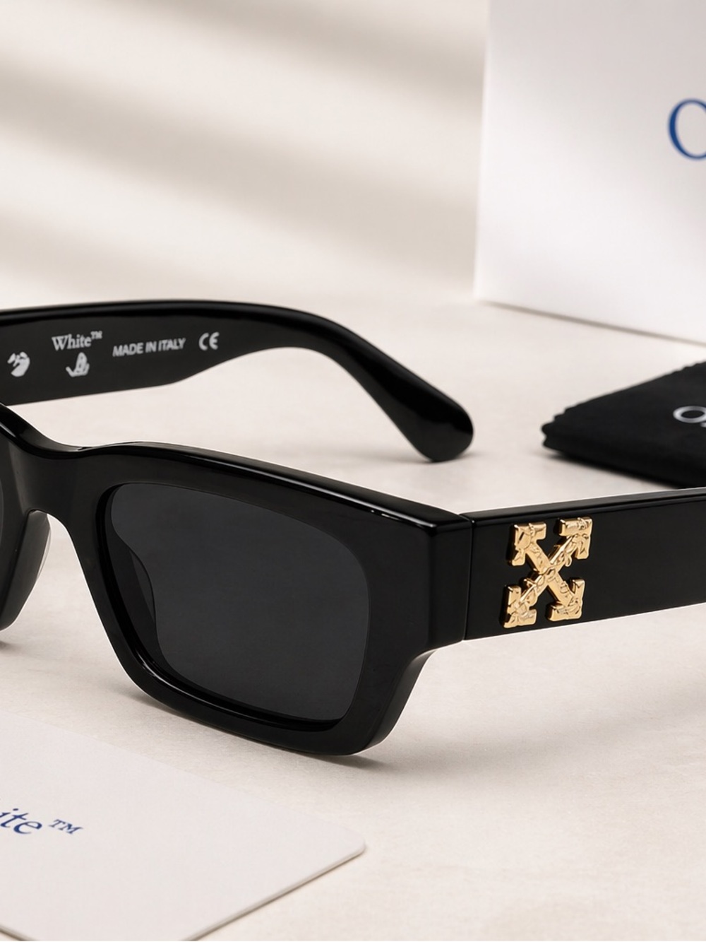 Off-White Black Sunglasses with Gold Arrow Logo